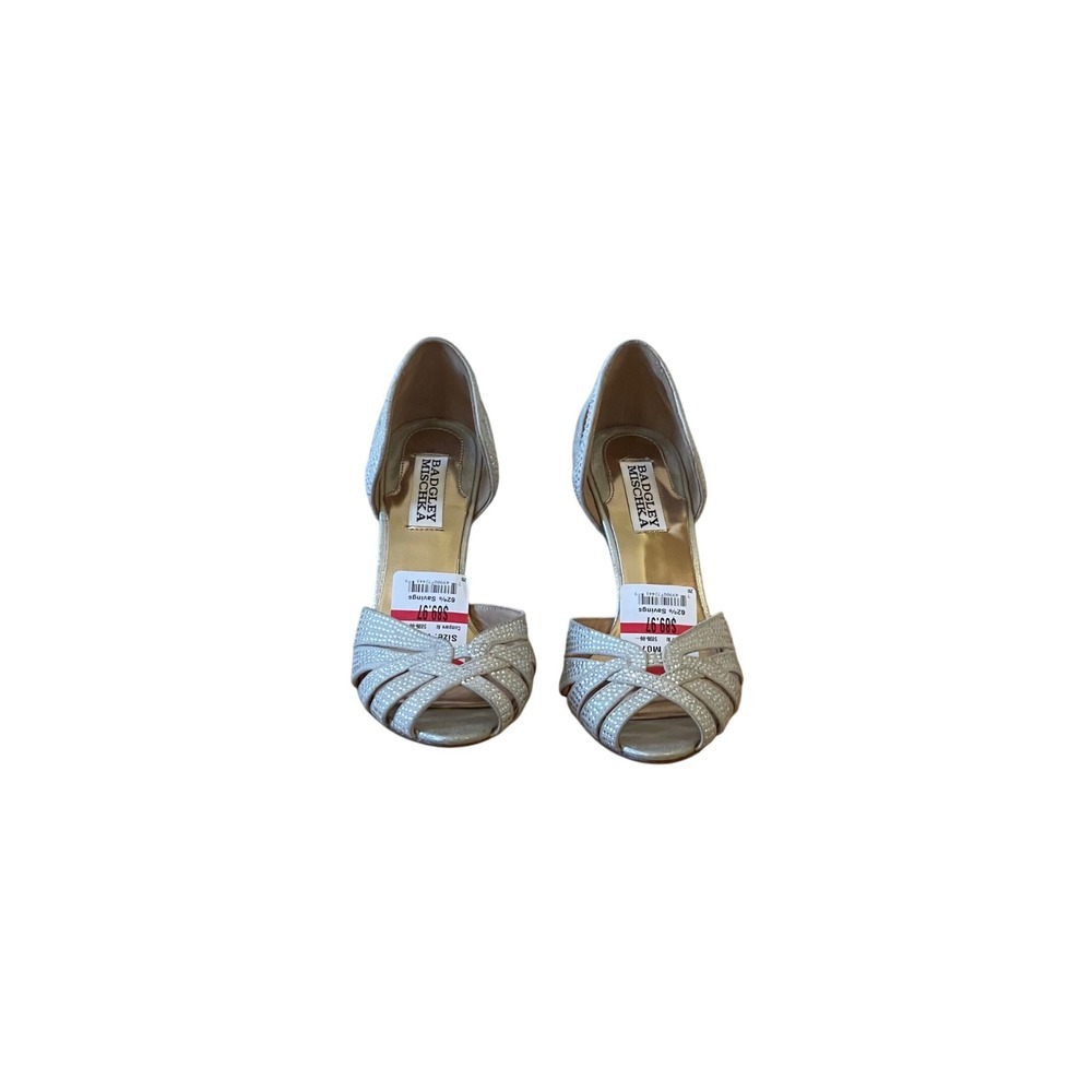 Badgley Mischka‎ Women's Heels 7M Evening Event Party Open Toe Pearl Silver NWOB